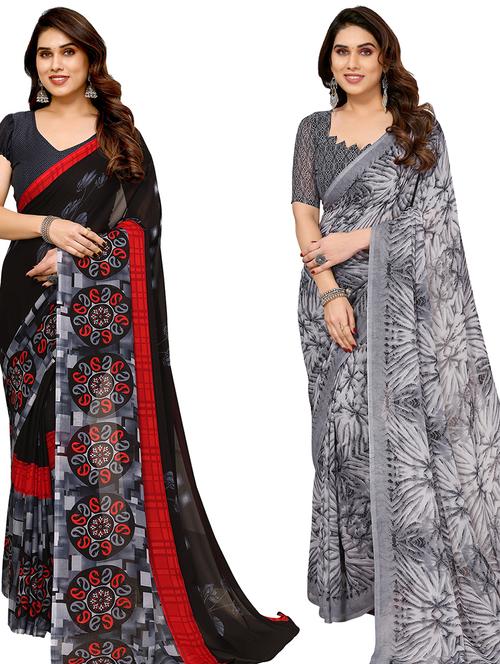 women pack of 2 casual wear combo sarees with blouse - 21434386 - Very Small Image - 1