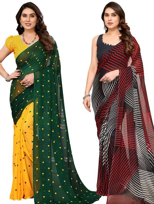 women pack of 2 casual wear combo sarees with blouse - 21434388 - Very Small Image - 1
