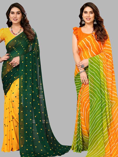 women pack of 2 casual wear combo sarees with blouse - 21434389 - Very Small Image - 1