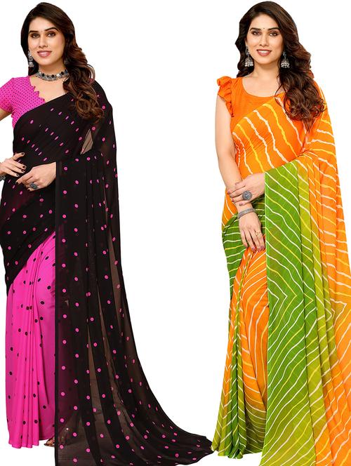 women pack of 2 casual wear combo sarees with blouse - 21434390 - Very Small Image - 1