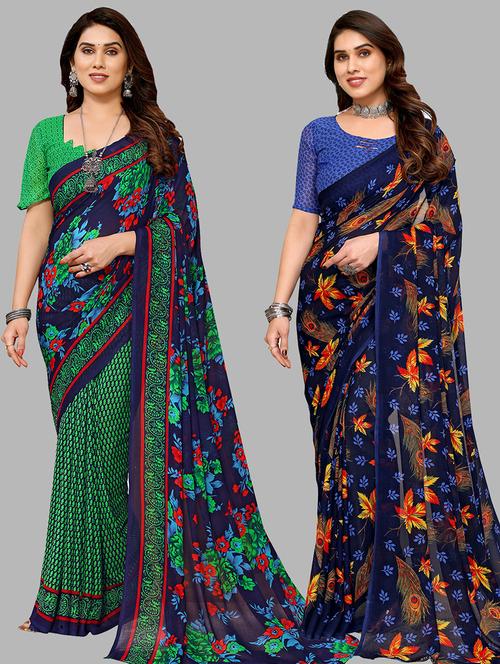 women pack of 2 casual wear combo sarees with blouse - 21434391 - Very Small Image - 1