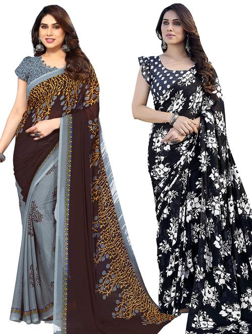 women pack of 2 casual wear combo sarees with blouse - 21434394 - Very Small Image - 1