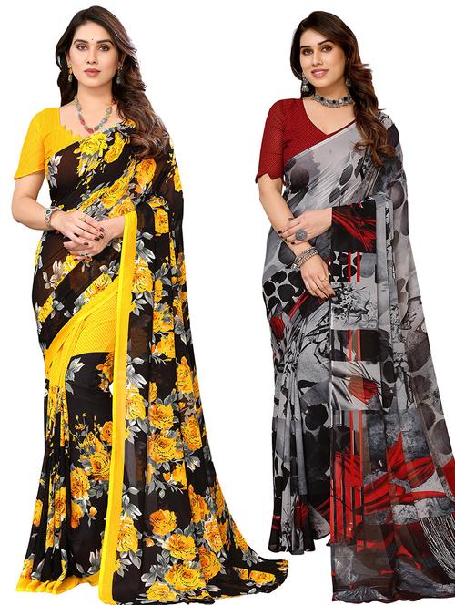 women pack of 2 casual wear combo sarees with blouse - 21434395 - Very Small Image - 1