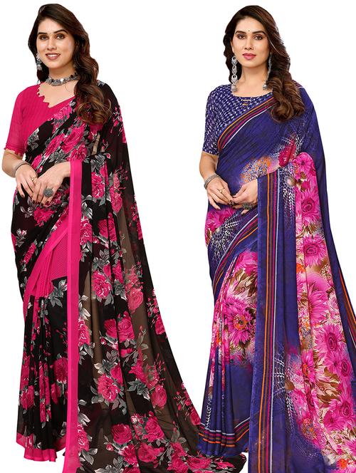 women pack of 2 casual wear combo saree with blouse - 21434397 - Very Small Image - 1