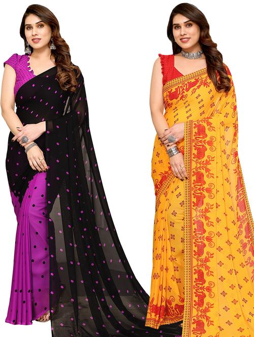 women pack of 2 casual wear combo sarees with blouse - 21434400 - Very Small Image - 1