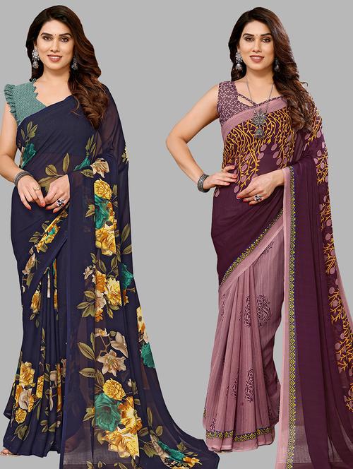 women pack of 2 casual wear combo sarees with blouse - 21434406 - Very Small Image - 1