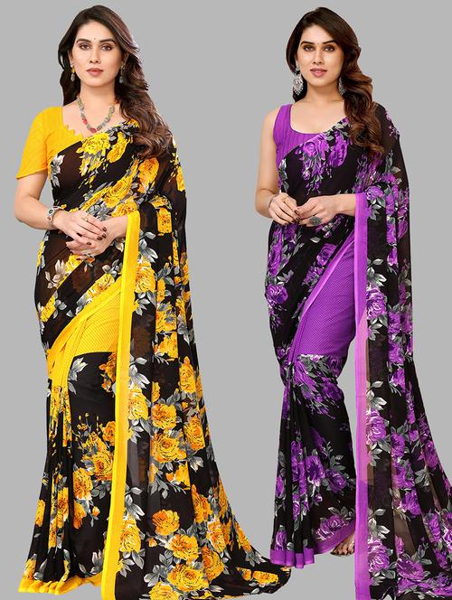 women pack of 2 casual wear combo sarees with blouse - 21434412 - Very Small Image - 1