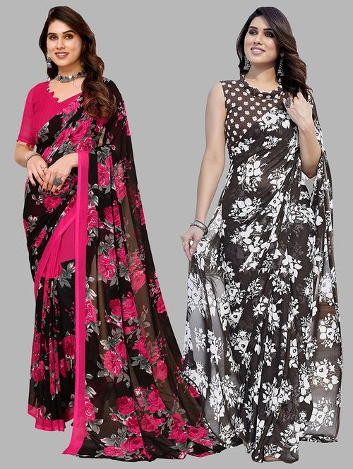 women pack of 2 casual wear combo sarees with blouse - 21434413 - Very Small Image - 1