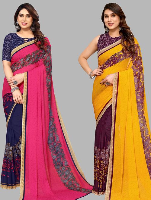 women pack of 2 casual wear combo sarees with blouse - 21434420 - Very Small Image - 1