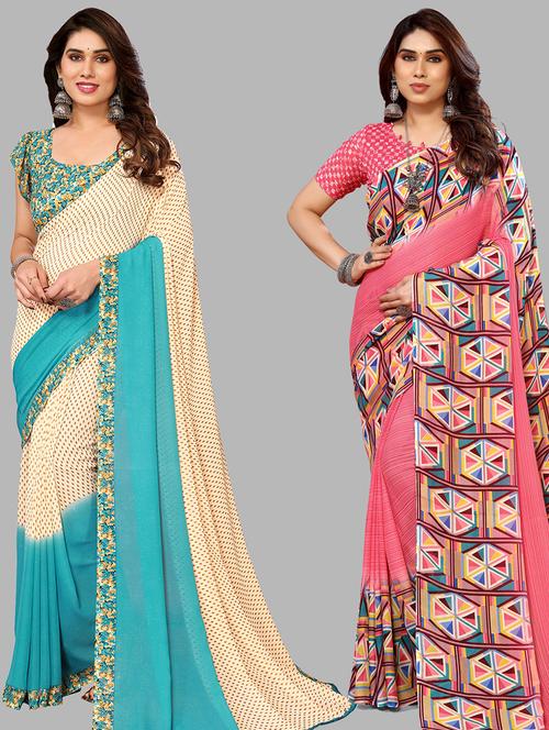 women pack of 2 casual wear combo sarees with blouse - 21434421 - Very Small Image - 1