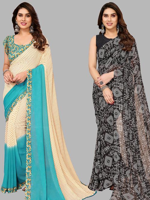 women pack of 2 casual wear combo sarees with blouse - 21434422 - Very Small Image - 1
