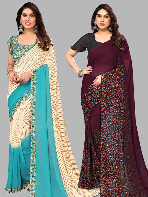 women pack of 2 casual wear combo sarees with blouse - 21434423 - Very Small Image - 1