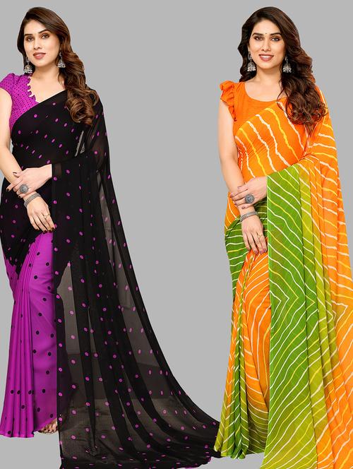 women pack of 2 casual wear combo sarees with blouse - 21434427 - Very Small Image - 1