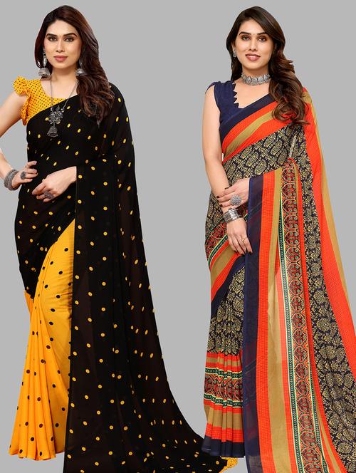 women pack of 2 casual wear combo sarees with blouse - 21434428 - Very Small Image - 1