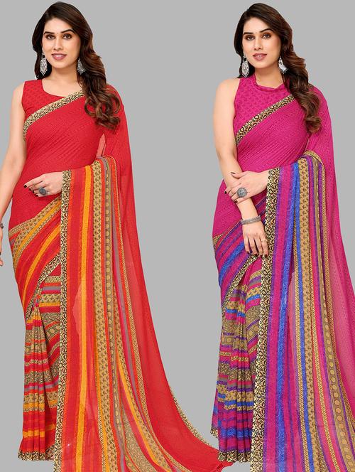 women pack of 2 casual wear combo sarees with blouse - 21434430 - Very Small Image - 1
