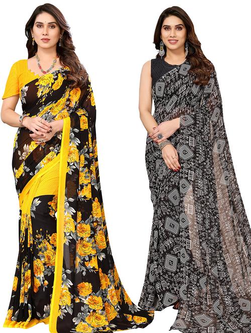 women pack of 2 casual wear combo sarees with blouse - 21434431 - Very Small Image - 1