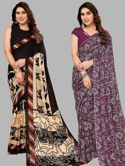 women pack of 2 casual wear combo sarees with blouse - 21434433 - Very Small Image - 1
