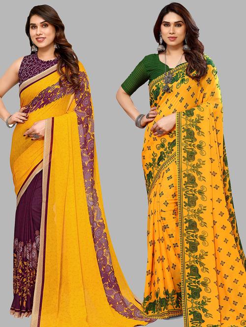 women pack of 2 casual wear combo sarees with blouse - 21434434 - Very Small Image - 1