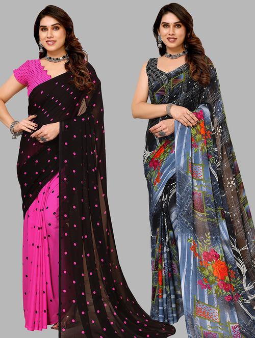 women pack of 2 casual wear combo sarees with blouse - 21434435 - Very Small Image - 1