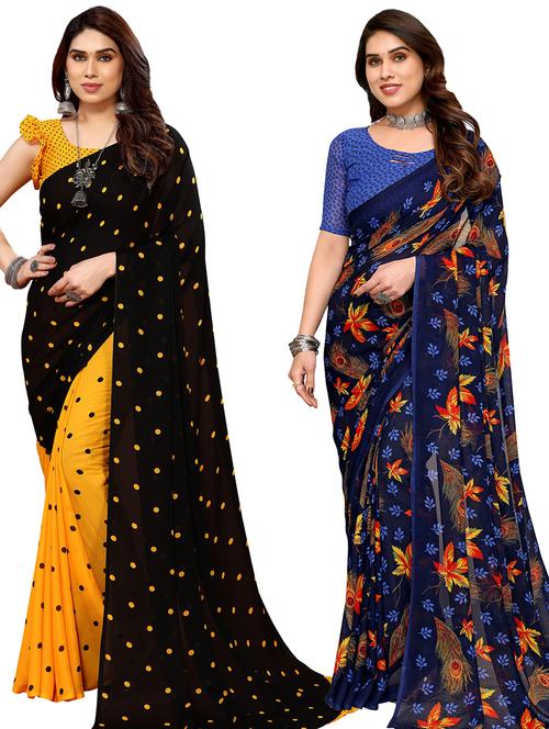 women pack of 2 casual wear combo sarees with blouse - 21434436 - Very Small Image - 1