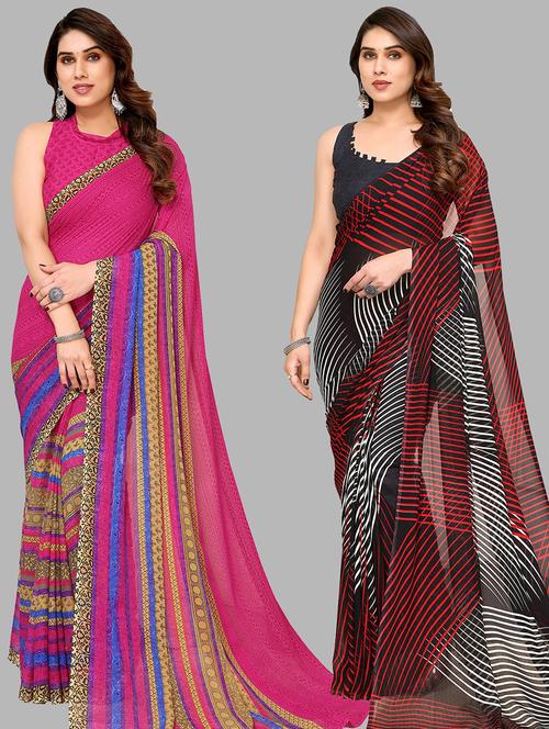 women pack of 2 casual wear combo sarees with blouse - 21434439 - Very Small Image - 1