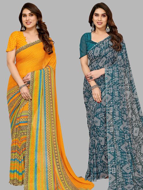 women pack of 2 casual wear combo sarees with blouse - 21434441 - Very Small Image - 1