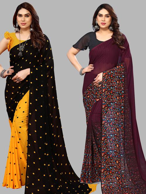women pack of 2 casual wear combo saree with blouse - 21434442 - Very Small Image - 1