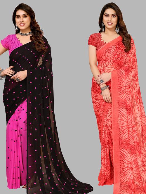 women pack of 2 casual wear combo sarees with blouse - 21434443 - Very Small Image - 1