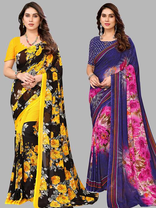women pack of 2 casual wear combo sarees with blouse - 21434447 - Very Small Image - 1