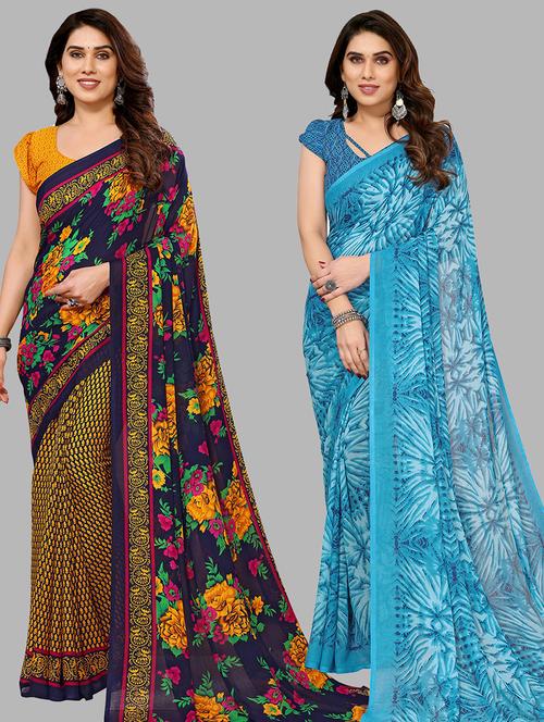 women pack of 2 casual wear combo sarees with blouse - 21434448 - Very Small Image - 1