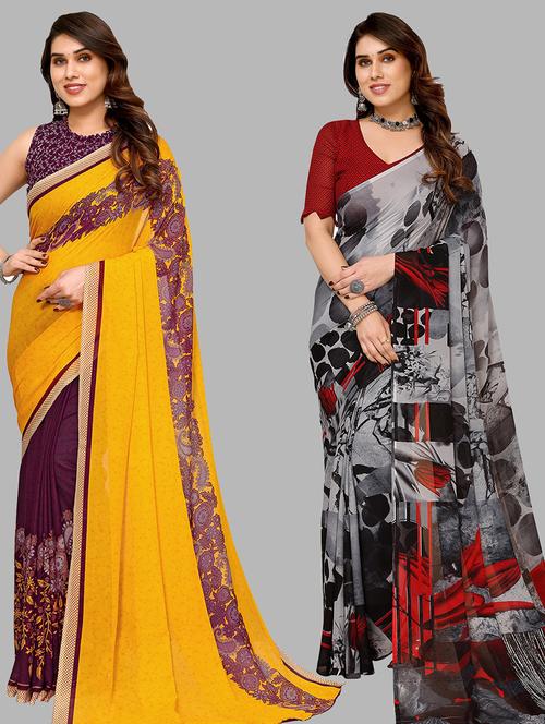 women pack of 2 casual wear combo sarees with blouse - 21434452 - Very Small Image - 1