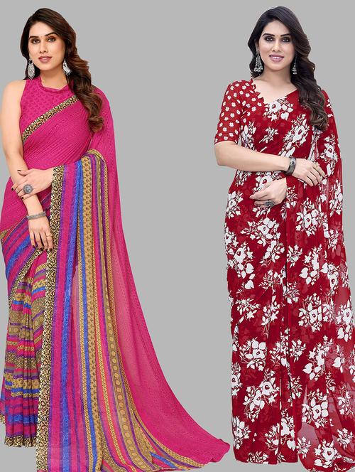 women pack of 2 casual wear combo sarees with blouse - 21434454 - Very Small Image - 1