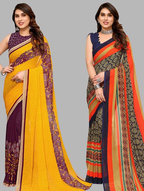 women pack of 2 casual wear combo sarees with blouse - 21434456 - Very Small Image - 1