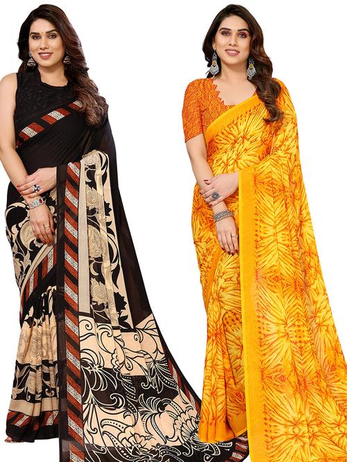 women pack of 2 casual wear combo sarees with blouse - 21434459 - Very Small Image - 1