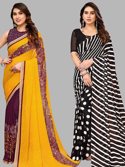 women pack of 2 casual wear combo sarees with blouse - 21434465 - Very Small Image - 1