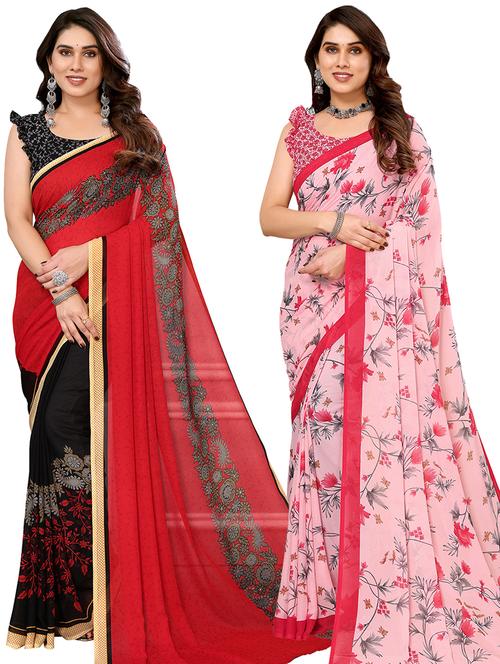 women pack of 2 casual wear combo sarees with blouse - 21434466 - Very Small Image - 1