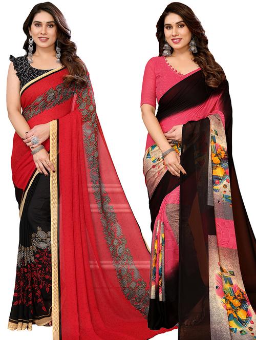 women pack of 2 casual wear combo sarees with blouse - 21434467 - Very Small Image - 1