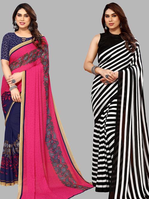 women pack of 2 casual wear combo sarees with blouse - 21434471 - Very Small Image - 1