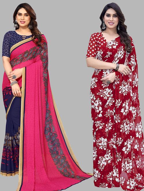 women pack of 2 casual wear combo sarees with blouse - 21434472 - Very Small Image - 1