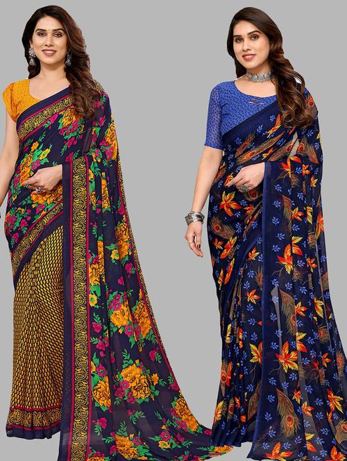 women pack of 2 casual wear combo sarees with blouse - 21434475 - Very Small Image - 1