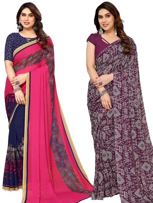 women pack of 2 casual wear combo sarees with blouse - 21434476 - Very Small Image - 1