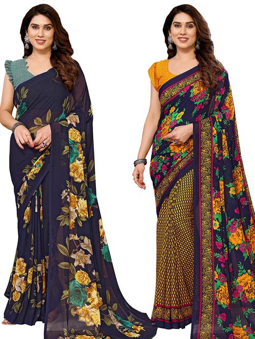 women pack of 2 casual wear combo sarees with blouse - 21434477 - Very Small Image - 1
