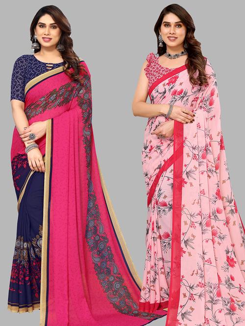 women pack of 2 casual wear combo sarees with blouse - 21434638 - Very Small Image - 1
