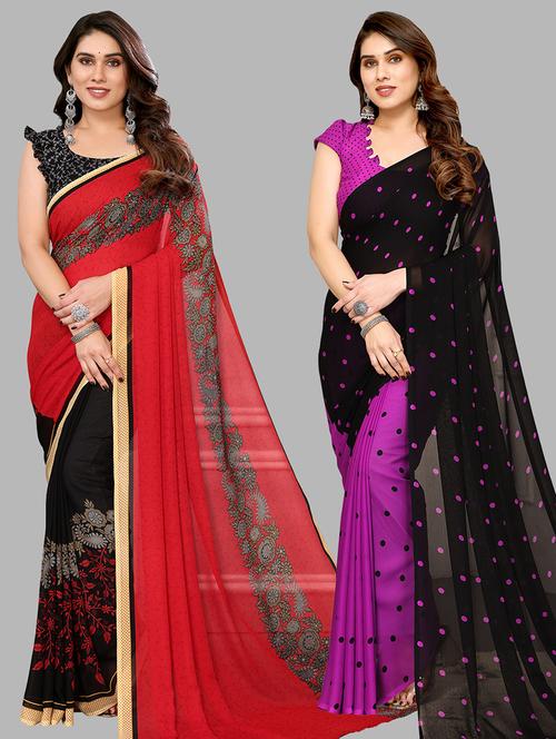 women pack of 2 casual wear combo sarees with blouse - 21434643 - Very Small Image - 1
