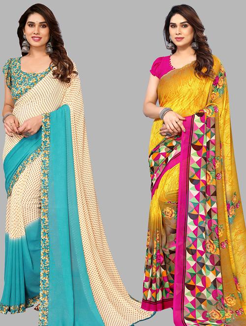women pack of 2 casual wear combo sarees with blouse - 21434644 - Very Small Image - 1