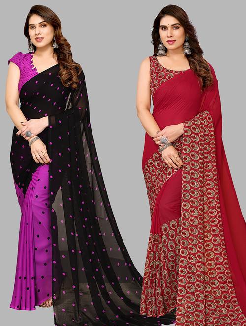 women pack of 2 casual wear combo sarees with blouse - 21434645 - Very Small Image - 1