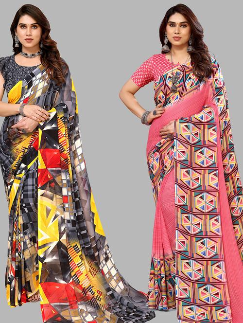 women pack of 2 casual wear combo sarees with blouse - 21434653 - Very Small Image - 1