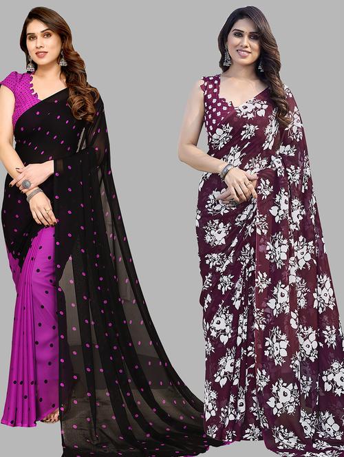 women pack of 2 casual wear combo sarees with blouse - 21434654 - Very Small Image - 1