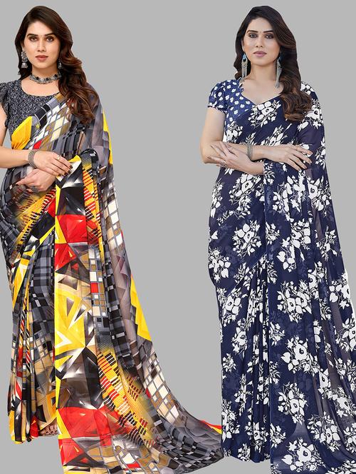 women pack of 2 casual wear combo sarees with blouse - 21434655 - Very Small Image - 1