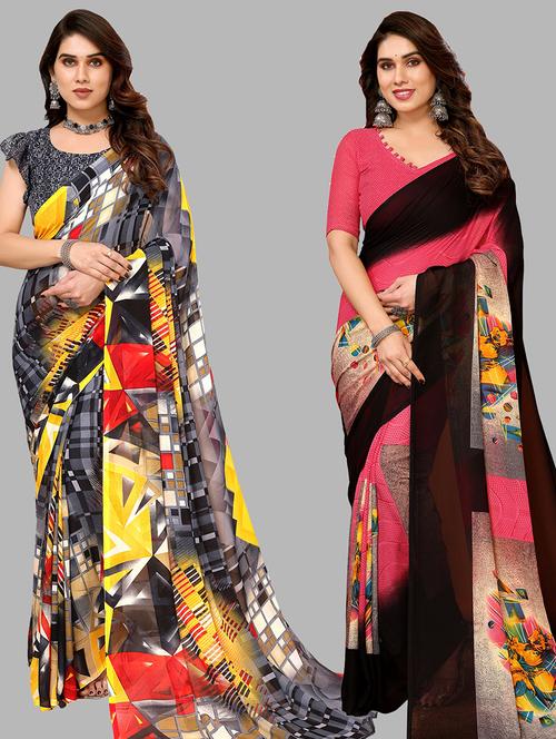 women pack of 2 casual wear combo saree with blouse - 21434657 - Very Small Image - 1